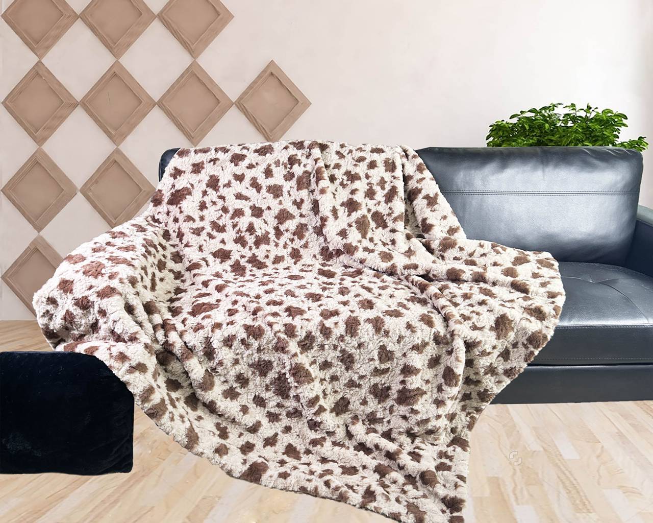 Printed and Brushed Faux Rabbit Fur Blanekt
