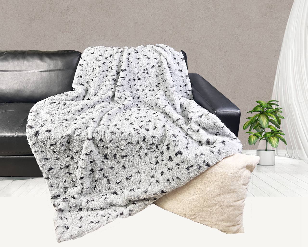 Printed and Brushed Faux Rabbit Fur Blanekt
