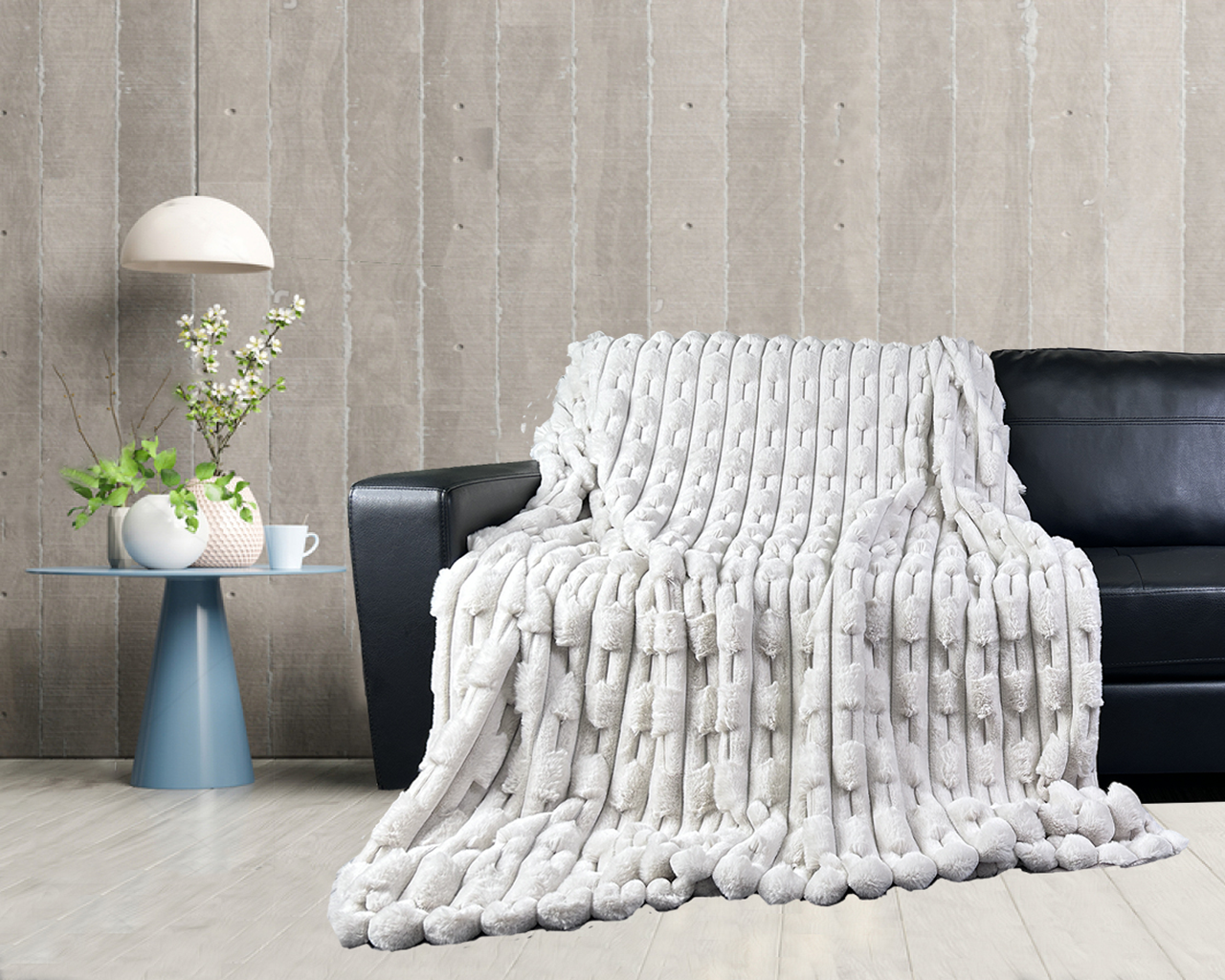 Carved Faux Rabbit Fur Blanket