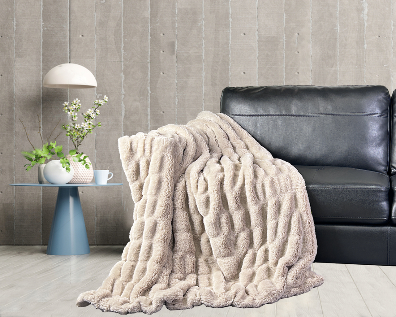 Carved Faux Rabbit Fur Blanket
